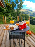 petit déjeuner sur la terrasse avec vue montagne